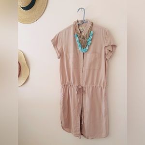 Woman’s shirt dress. Nude/mauve/blush color. Thread & Supply. Size M